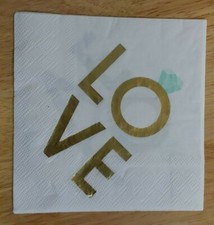 2 Pretty Paper Napkins, "L.O.V.E." Ring with a Blue Diamond