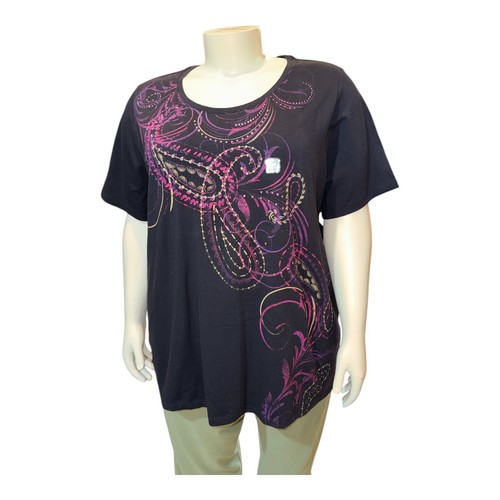 **NWT** Catherines Black, Pink & Purple Studded Paisley Tee Top Women's 2X