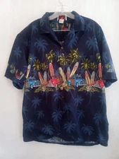 Pacific Legend Hawaiian Shirt Woody cars & Surf boards size L made in Hawaii