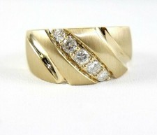 Natural Round Diamond Curve Cluster Men's Ring Band 14k Yellow Gold .62Ct