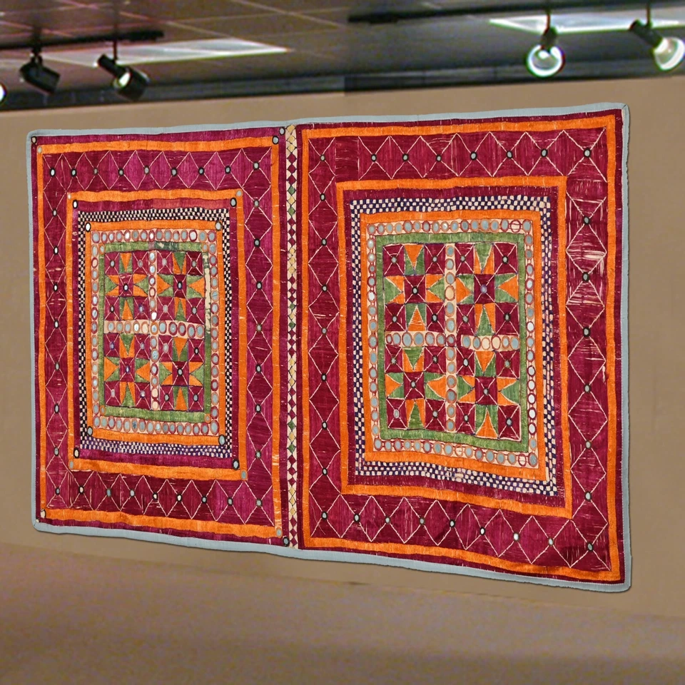 Textil de algodón hecho a mano 70-80 años, textil Gujrati ecológico, tapiz Foto 3 de 4