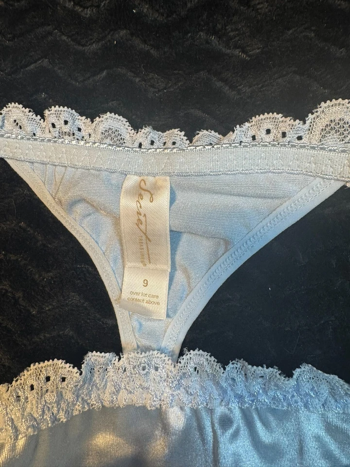 NUEVO SIN ETIQUETAS XXL SATINADO VINTAGE NYLON TESOROS SECRETOS ENCAJE SEGUNDA PIEL AZUL Foto 3 de 4