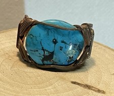 Kingman Turquoise Copper Wire Wrapped Ring 5.5 Grams Size 10