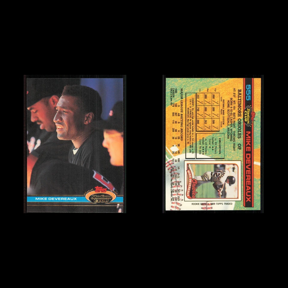 Mike Devereaux #555 1991 Topps Stadium Club Baltimore Orioles Baseball Card MLB - Image 3 of 3