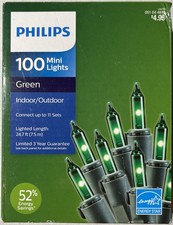 Philips 100 Green Mini Lights Indoor/Outdoor - NEW/WORKING FREE SHIPPING