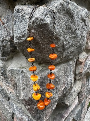 Vintage Beads made of natural landscape amber Egg orange color royal amber