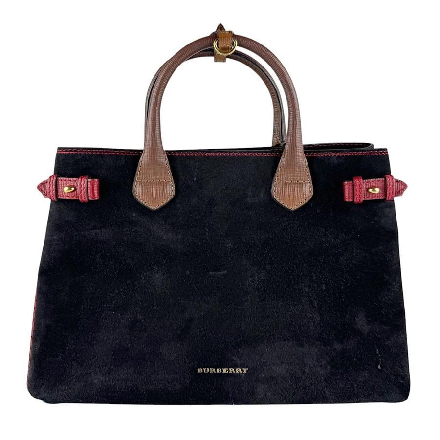 Burberry — Auth BURBERRY Handbag Shoulder Bag Black/Brown/Red Suede/Leather - z9488