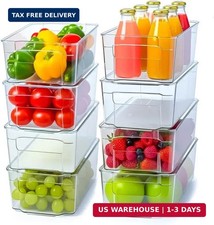 Plastic Stackable Storage Bins for Fridge, 8 Pack, Clear | Durable P