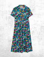 Womens Seasalt short Sleeve Jersey Dress Multi Stacked Buoys Mid Teal Mainland