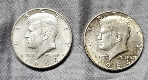 1964 D Kennedy Half Dollars, AU +, 90% Silver Coins, Set of 2