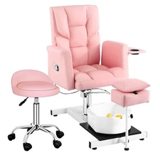 Hydraulic Pedicure Chair 360° Swivel Adjustable Nail Tech Spa Footrest Station