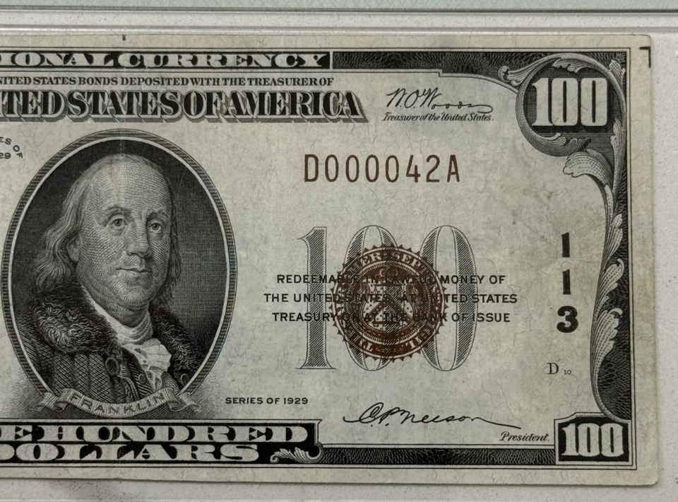 1929 $100 Danville, Illinois PMG VF 35, CH# 113, The First NB! LOW Serial # - Image 3 of 4