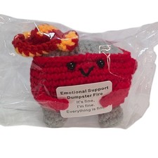 Emotional Support Dumpster Fire RED Crochet Plush Toy Funny Desk Decor Gag Gift