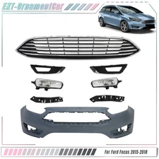 Front Bumper Cover+Upper Grille+Fog Light For 2015-2018 Ford Focus Black