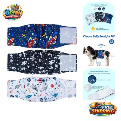 Reusable Cotton Belly Bands for Male Dogs - Stylish XS Diapers in Space Design