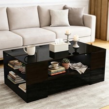 Modern Black Gloss Coffee Table - 95x55x37cm with Versatile Storage Solutions