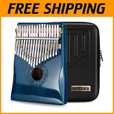 17-Key Solid Mahogany Kalimba Thumb Piano with Glossy Blue Finish Gift