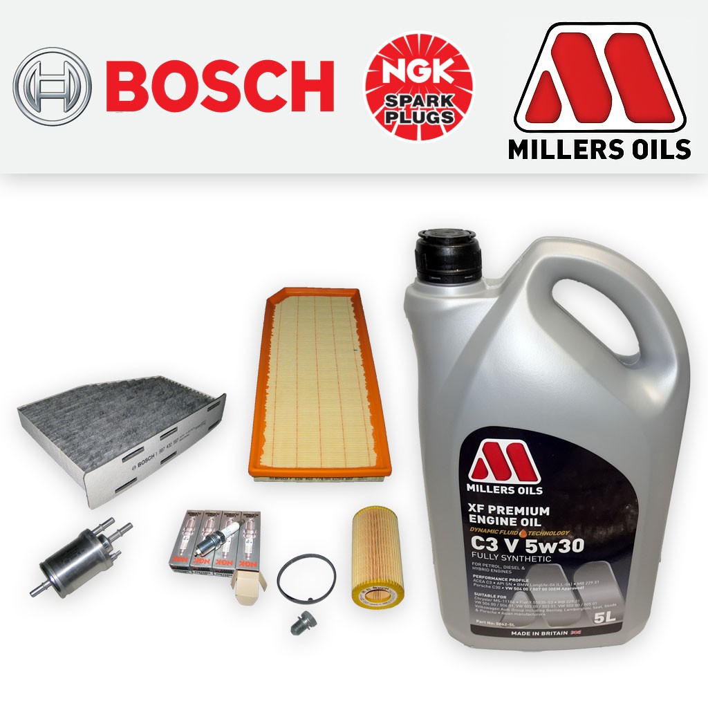 SERVICE KIT for SEAT LEON (1P) 2.0 TFSI OIL AIR FUEL CABIN FILTERS PLUGS +XF OIL