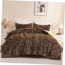 Leopard Print Fluffy Faux Fur Comforter Set Full Full 79"x90" Subtle Leopard