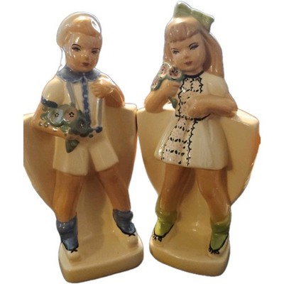 Vtg California Pottery 2 Figurines Weil Ware BOY & GIRL PLANTERS 11''T 4032-33