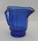 Vintage Cobalt Blue Glass Pitcher – Oval Top, Pressed Decorative Base