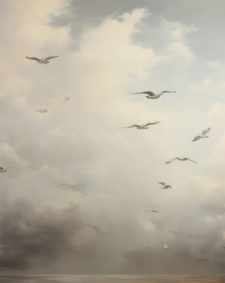 Hoaring Seagulls Ocean Poster - Serene Coastal Wall Art -...