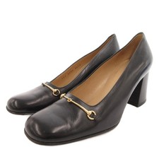 Gucci Pumps Chunky Heel Horsebit Leather Black Women's Size EU36.5/US6.5