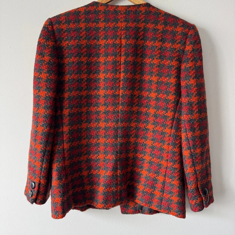 Винтажный женский блейзер Ernst Strauss 14 серый оранжевый твид с открытой передней частью Academia Office - Изображение 2 из 4
