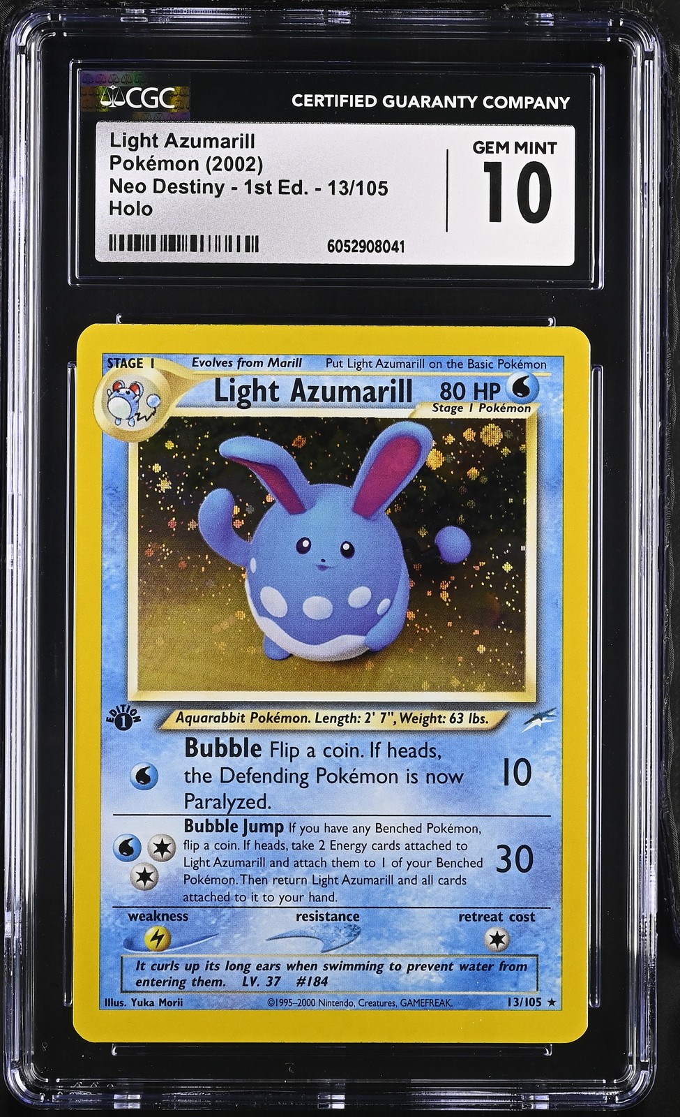 CGC 10 Light Azumarill Neo Destiny 1st Edition 13/105 Holo Pokemon Card