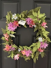 Vibrant 22 Inch Mixed Artificial Dahlia Wreath Colorful Blooms All Seasons