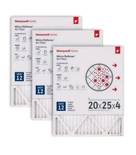 20x25x4 MERV 12, AC Furnace Air Filter, 3pk, 19-15/16 X 24-7/8 X 4-3/8" Act Size