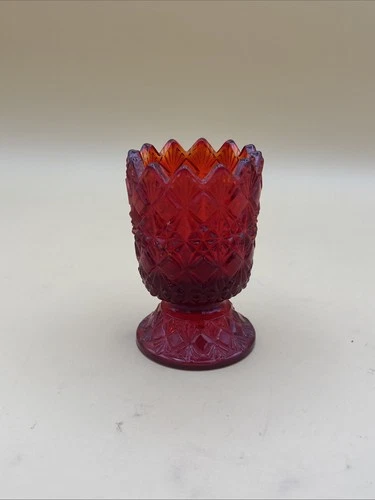 Fenton Ruby Fan  & Diamond Footed Votive Candle Holder
