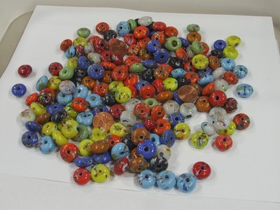 2 Pounds India Handmade Flat Rondelle Millifiori Glass Beads Bulk Lot (RMP-23)  