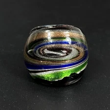 Murano-Style Art Glass Dome Cocktail Ring Size 8.75 Multicolor Metallic Swirl