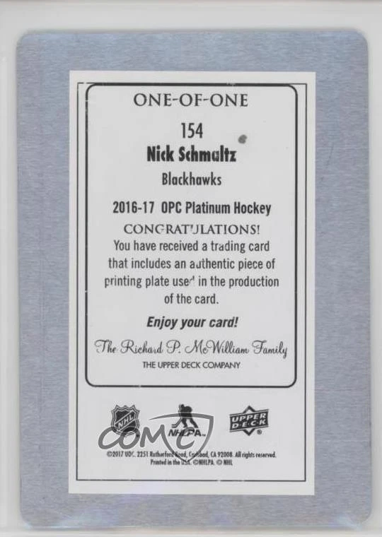 2016-17 O-Pee-Chee Platinum Printing Plate Black 1/1 Nick Schmaltz Rookie RC 5mc - Image 2 of 3