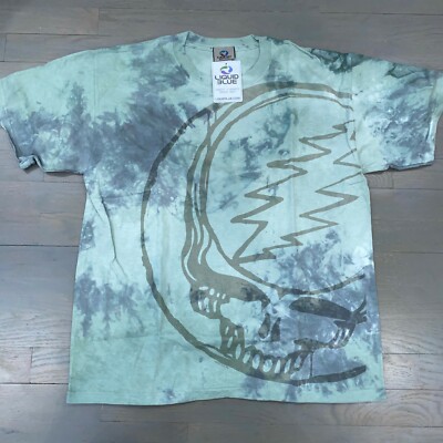 Liquid Blue Grateful Dead Green Tie Dye Large Skull T-Shirt Men Size L New 2010