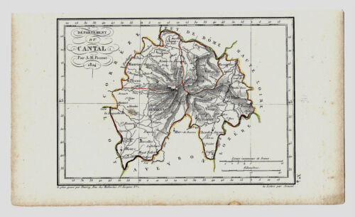 1824 Lithographie Carte géographique ancienne du Cantal par A.M.PERROT, THIERRY - Bild 1 von 5