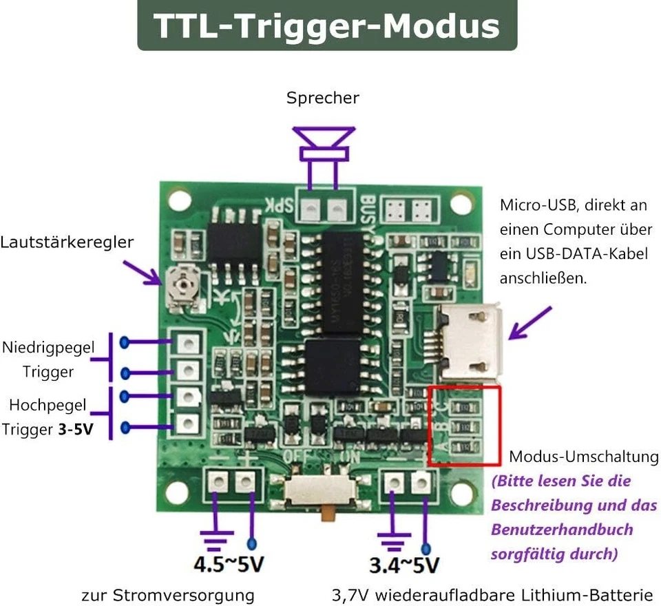 Sound Modul Tastensteuerung 8M Programmierbare MP3 WAV Musik Player Platine Mit - Bild 2 von 4