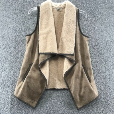 Jodifl Vest Womens S Faux Suede Sleeveless Waterfall Lapel Sherpa Lined