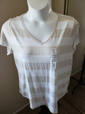BRAND NEW: Womens SONOMA Goods For Life Size XXL Beige/White Striped V-Neck Top