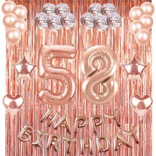 58th Rose Gold Happy Birthday Banner Confetti Balloon Party Decoration Supplies