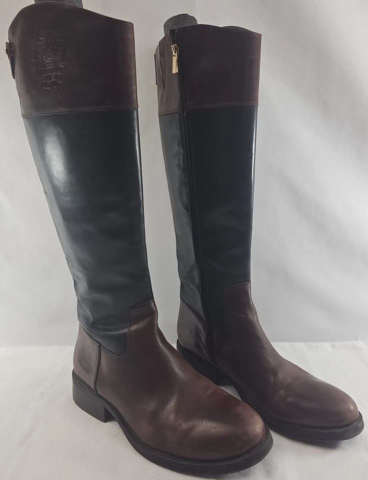 Bota de montar Vince Camuto para mujer talla 10 cuero genuino superior dos tonos casi nueva Foto 3 de 4