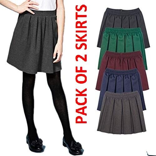 2 Pack Girls School Skirt Kids Box Pleated Uniform Elasticated Waist Age 2-18Yrs - Afbeelding 1 van 7