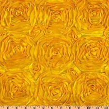 YELLOW Rosette Satin Fabric Sold By The Yard Floral Flowers Satin Decor