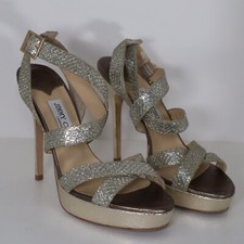 Jimmy Choo Vamp Silver and Gold Open Toe Heels Size 39