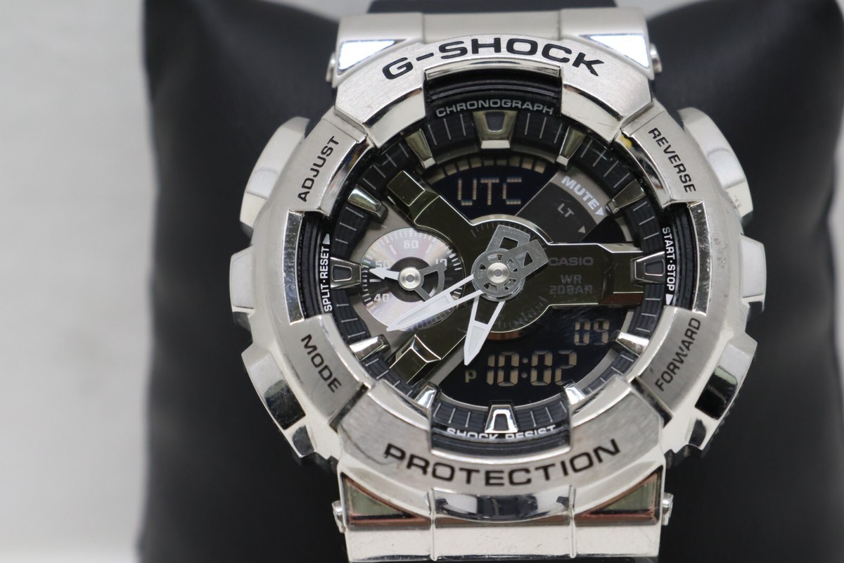 Casio G Shock GM-S110-1 Men's Silver Watch Analog Digital Black