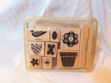 Stampin' Up Set of Wood Rubber Mounted Stamps Flowers and Friends