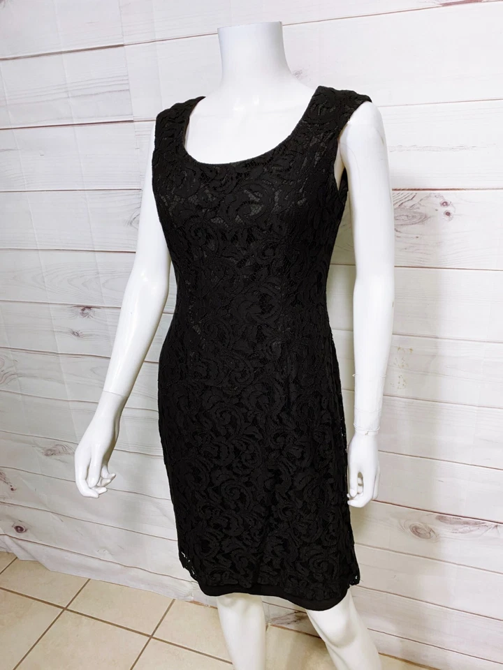 Платье женское Coldwater Creek размер 10 черное кружевное с подкладкой без рукавов сзади на молнии - Изображение 3 из 4