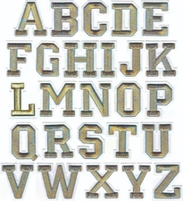 Blue 3D Alphabet Patch Raised Gold Iron on (2 1/2") Choose your letter A - Z