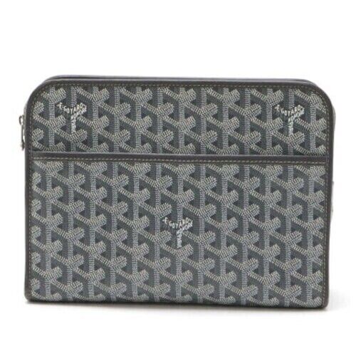 GOYARD JOUVANCE MM Second Bag Clutch Coated Canvas Leather Grey Black Japan Used